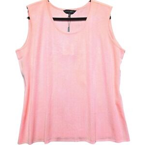 Ming Wang Knit Tank Top Women 1X Pink Scoop Neck Side Slit